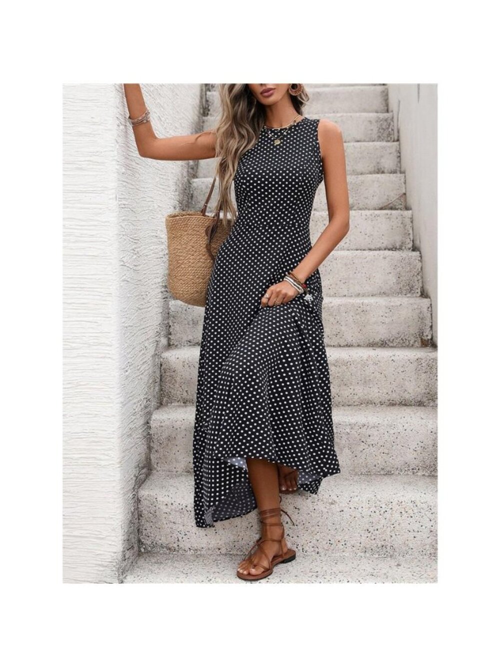 Sleeveless Polka Dot Maxi Dress
